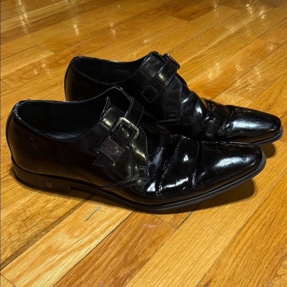 Versace Collection Shiny Black Leather Derbys Size 11 - Picture 2 of 9